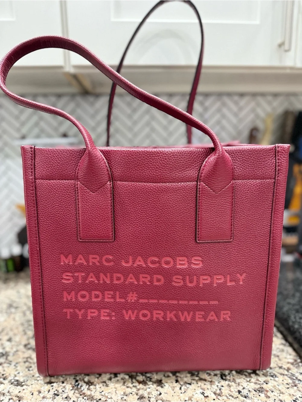 Marc Jacobs Rose Burgundy Pebbled Leather Workwear Tote